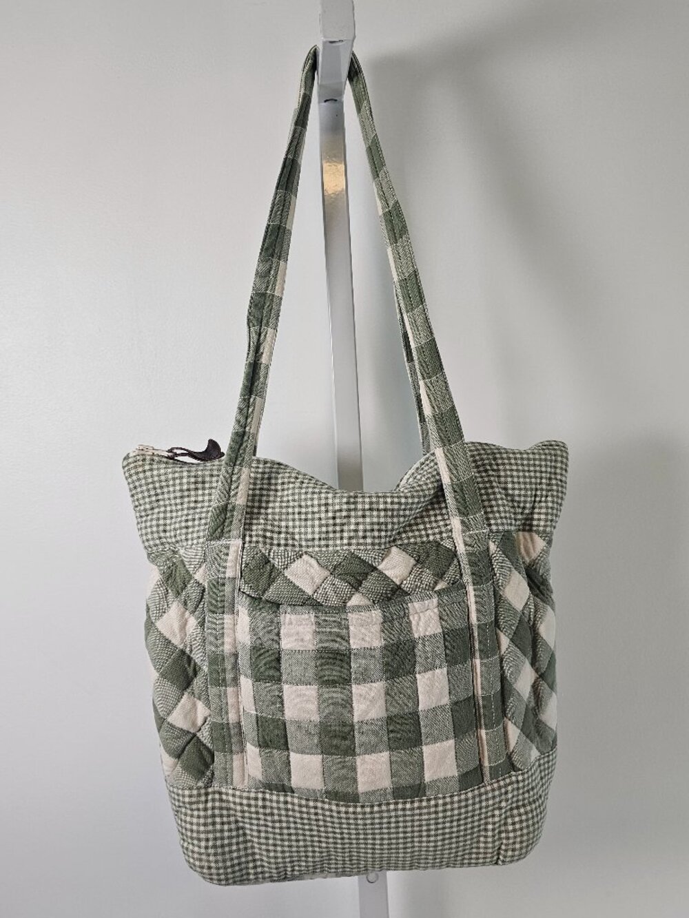 Park Designs Shoulder Bag Green Cream Quilted Checked Cottage